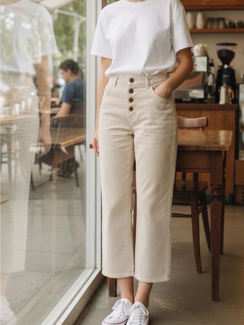 CAbi Cream Palm Beach Crop Corduroy Pants